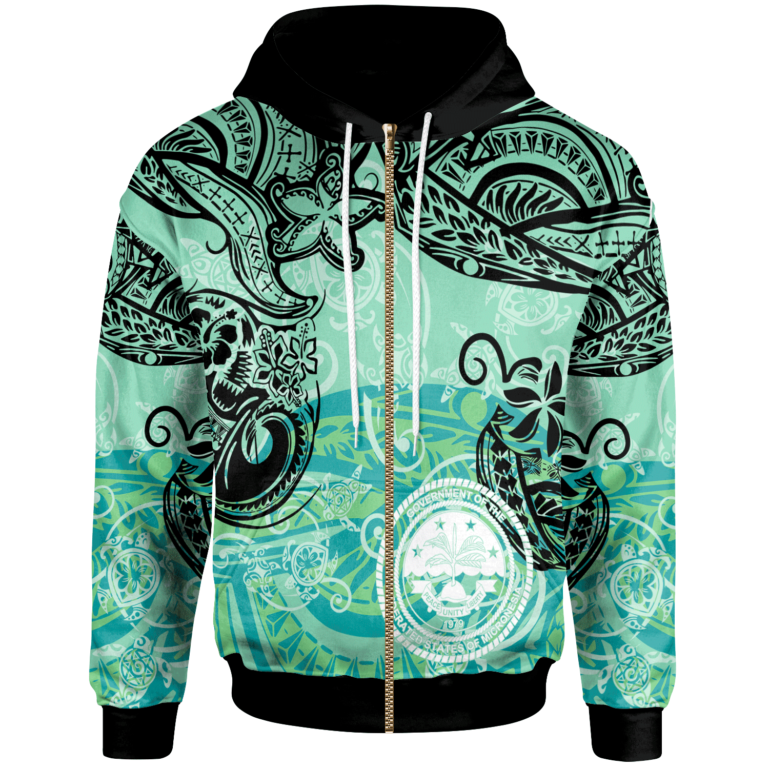 Federated of States Micronesia Zip Hoodie Vintage Floral Pattern Green Color Unisex Green - Polynesian Pride