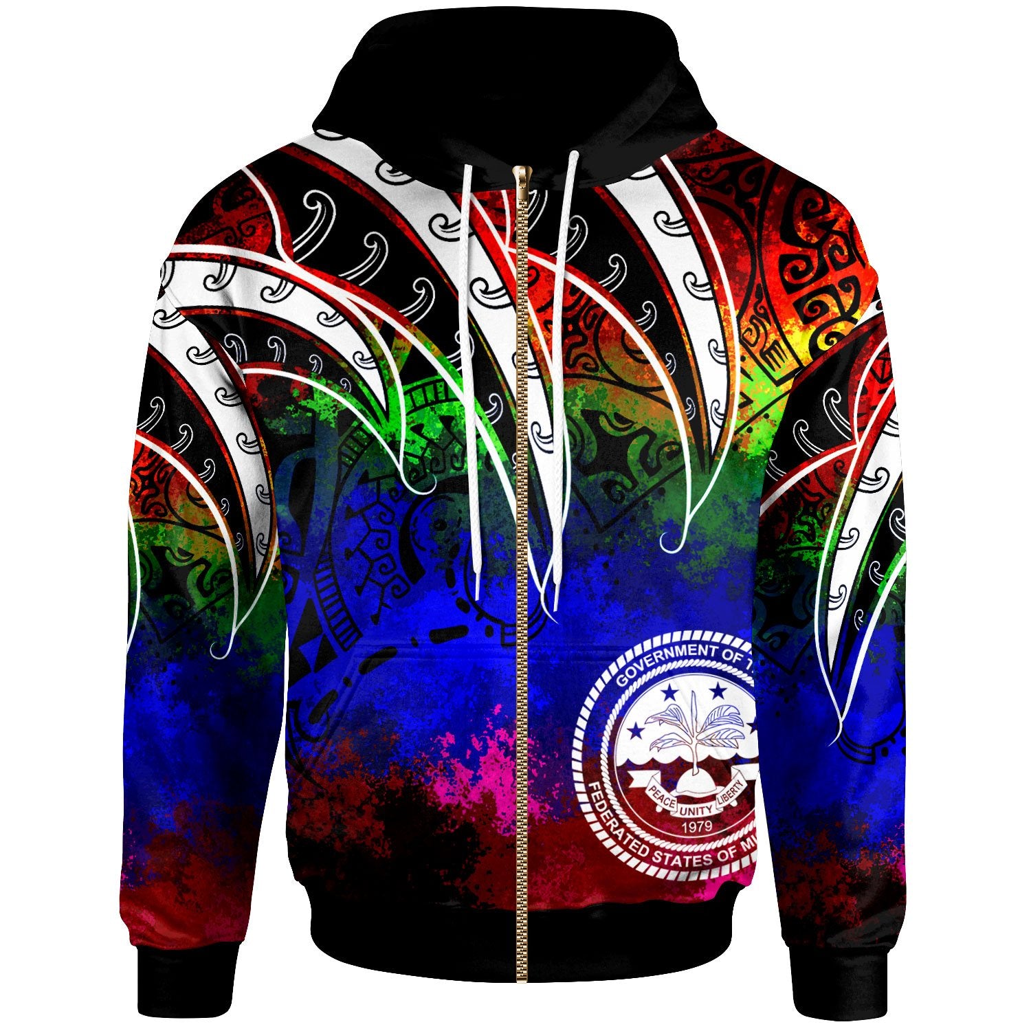 Federated of States Micronesia Zip Hoodie Tropical Leaf Rainbow Color Unisex Rainbow - Polynesian Pride