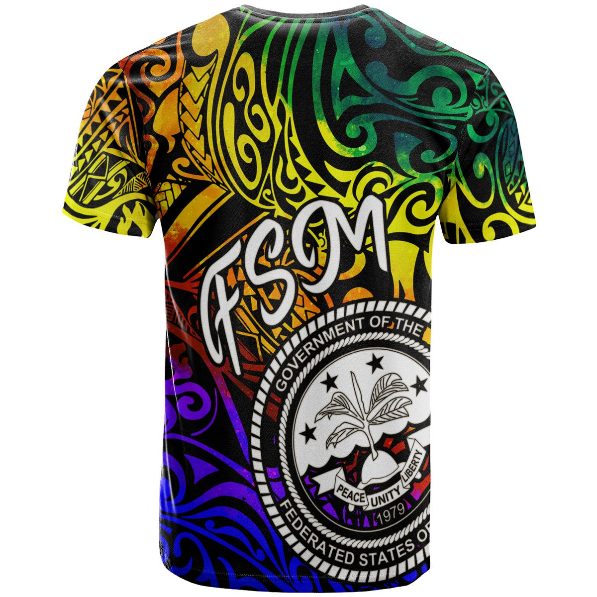 Federated States of Micronesia Custom T Shirt Rainbow Polynesian Pattern - Polynesian Pride