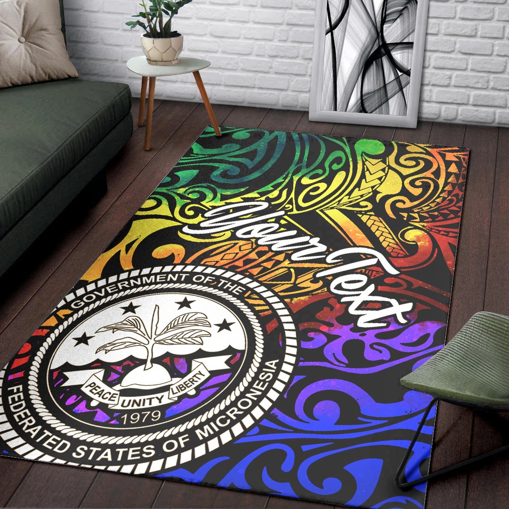 Federated States of Micronesia Custom Personalised Area Rug - Rainbow Polynesian Pattern - Polynesian Pride