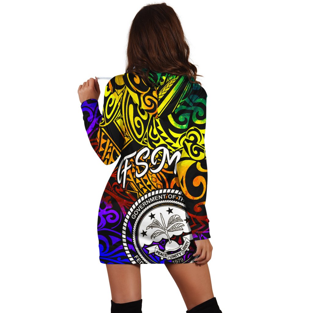 Federated States of Micronesia Women Hoodie Dress - Rainbow Polynesian Pattern - Polynesian Pride