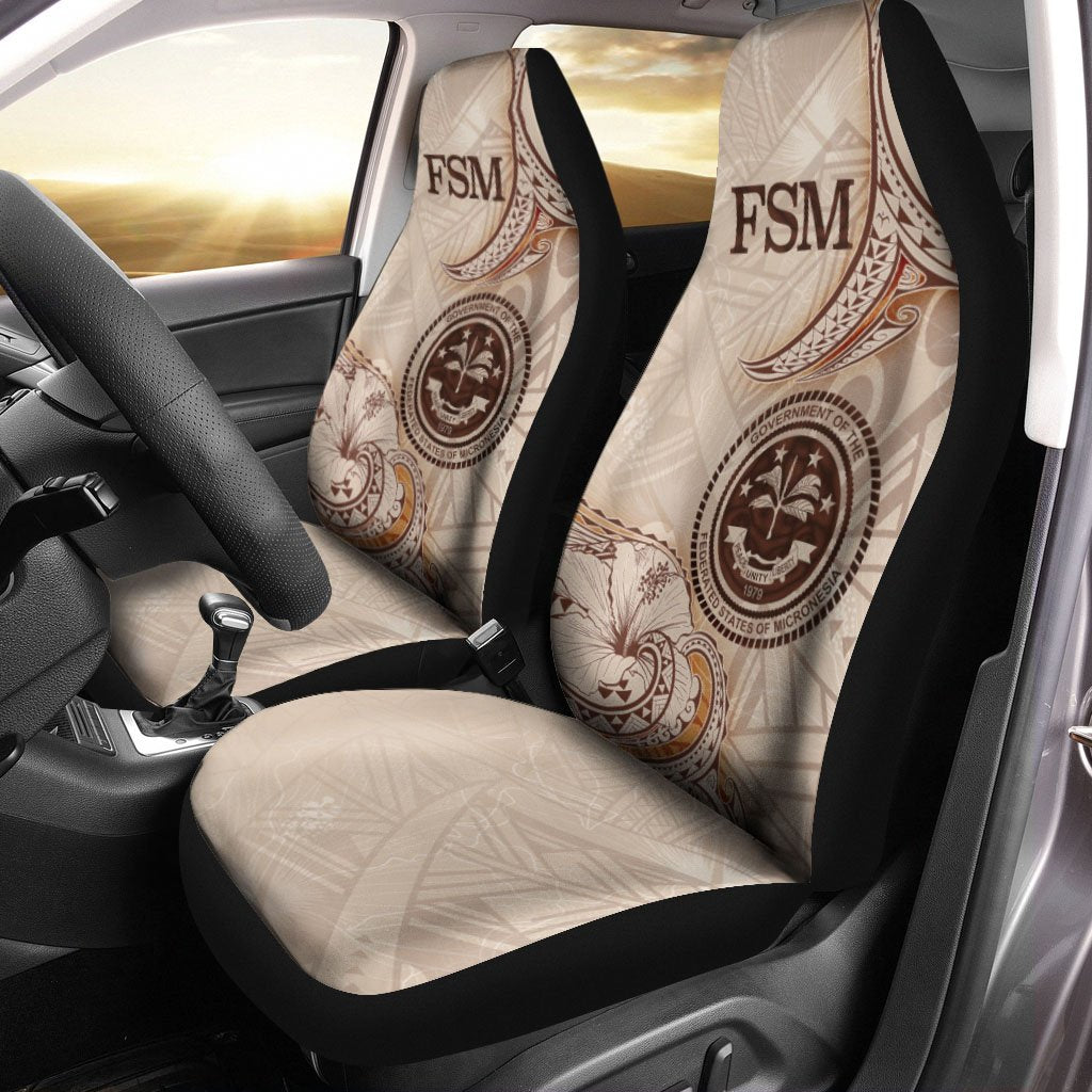 Federated States of Micronesia Car Seat Cover - Hibiscus Flowers Vintage Style - Polynesian Pride