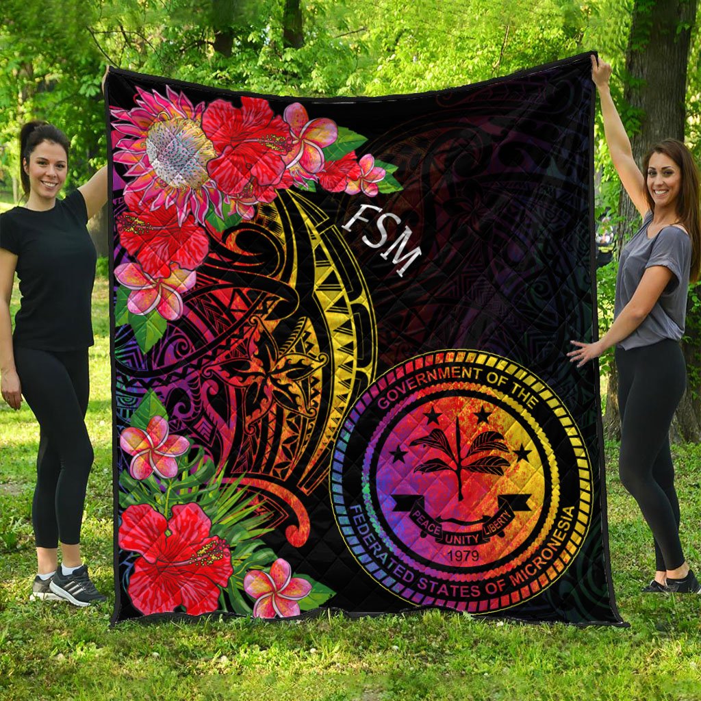 Federated States of Micronesia Premium Quilt - Tropical Hippie Style Black - Polynesian Pride