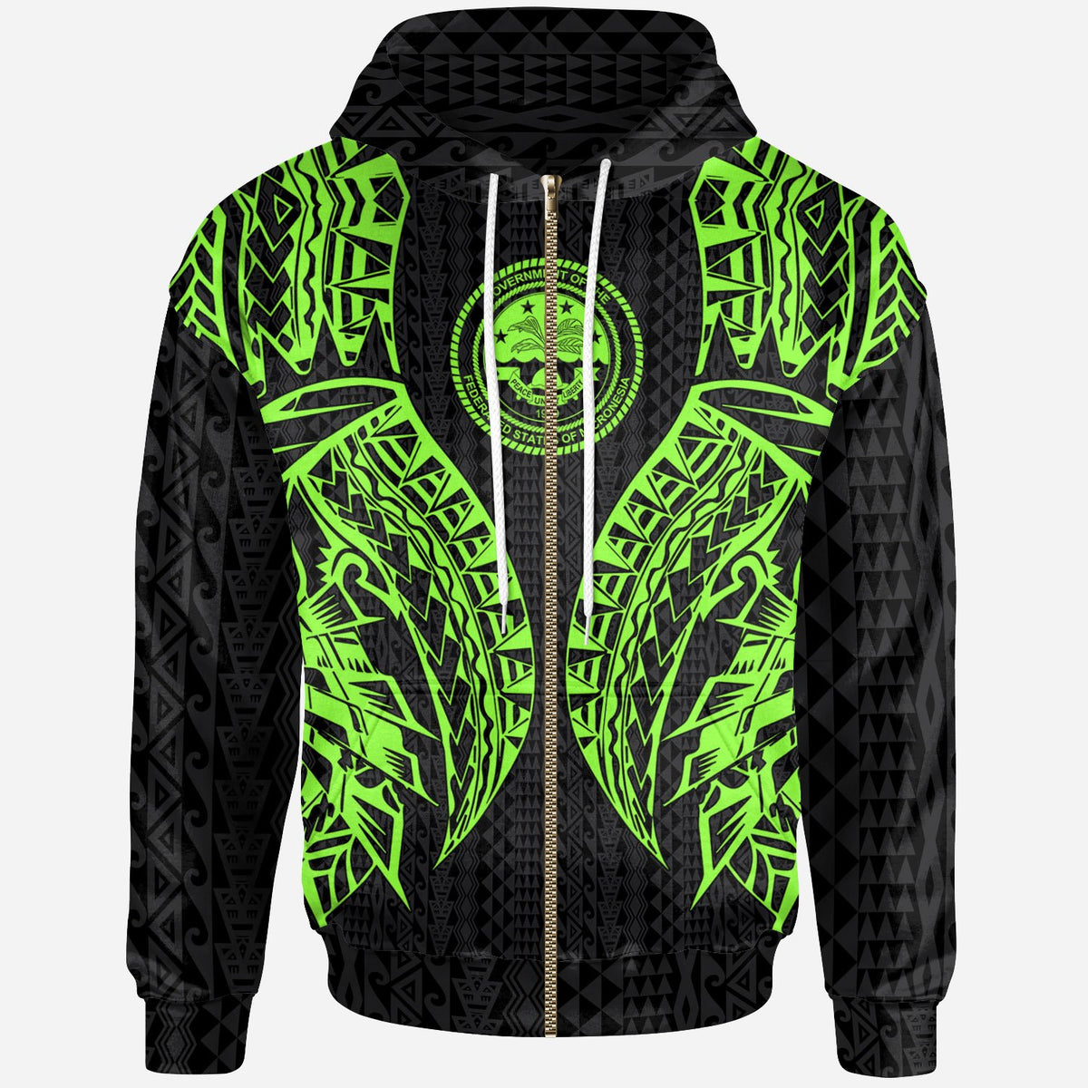 Federated States of Micronesia Zip up Hoodie Polynesian Lion Head Green Style Unisex Green - Polynesian Pride