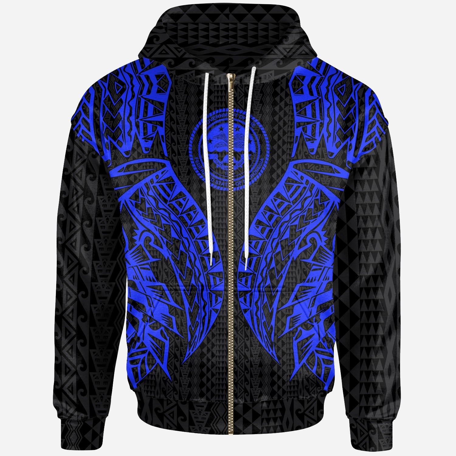 Northern Mariana Islands Zip up Hoodie Polynesian Lion Head Gold Style Unisex Blue - Polynesian Pride