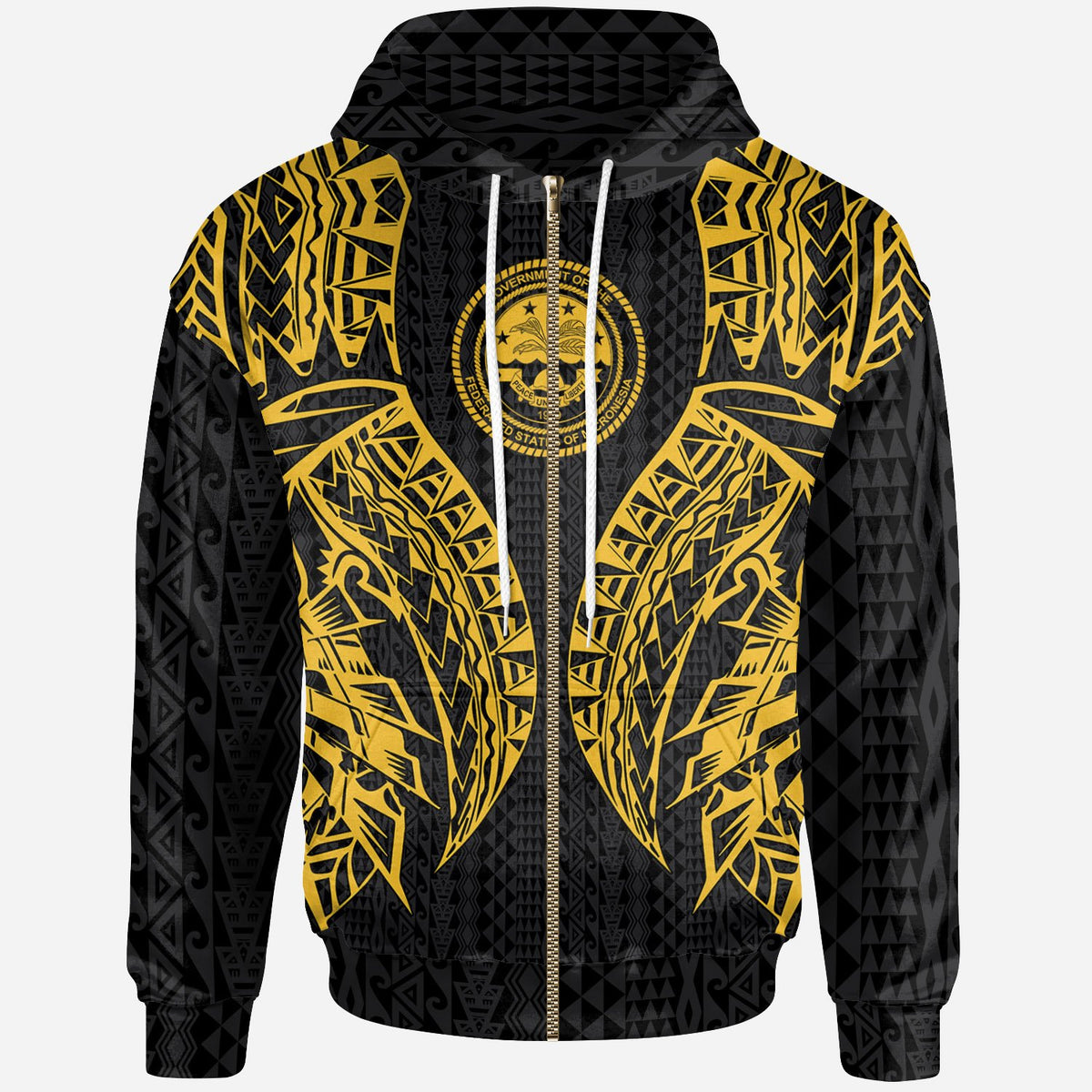 Northern Mariana Islands Zip up Hoodie Polynesian Lion Head Gold Style Unisex Gold - Polynesian Pride