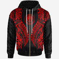 Northern Mariana Islands Zip up Hoodie Polynesian Lion Head Red Style Unisex Red - Polynesian Pride