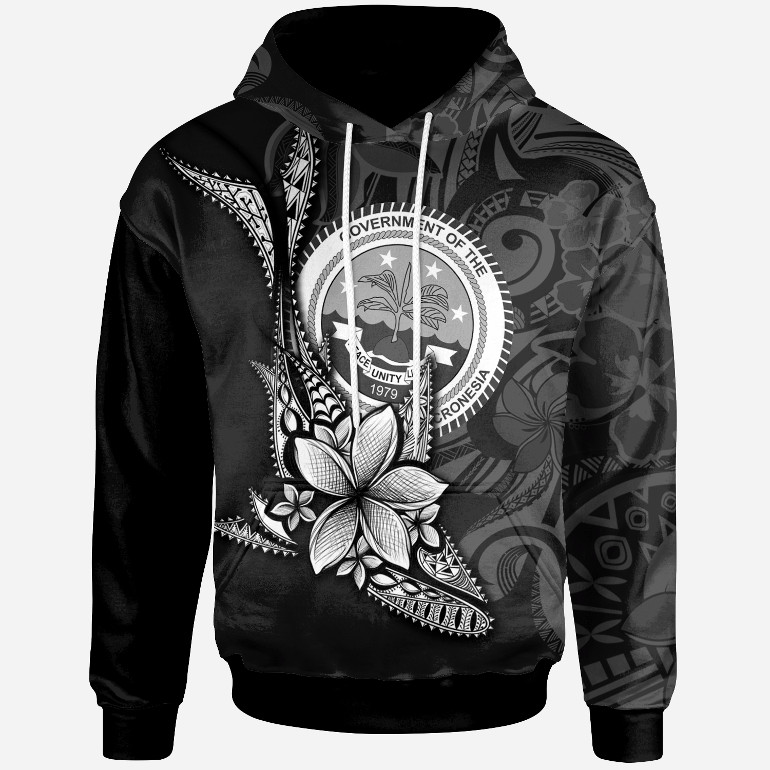 Federated States of Micronesia Hoodie Fish With Plumeria Flowers Style Unisex Black - Polynesian Pride