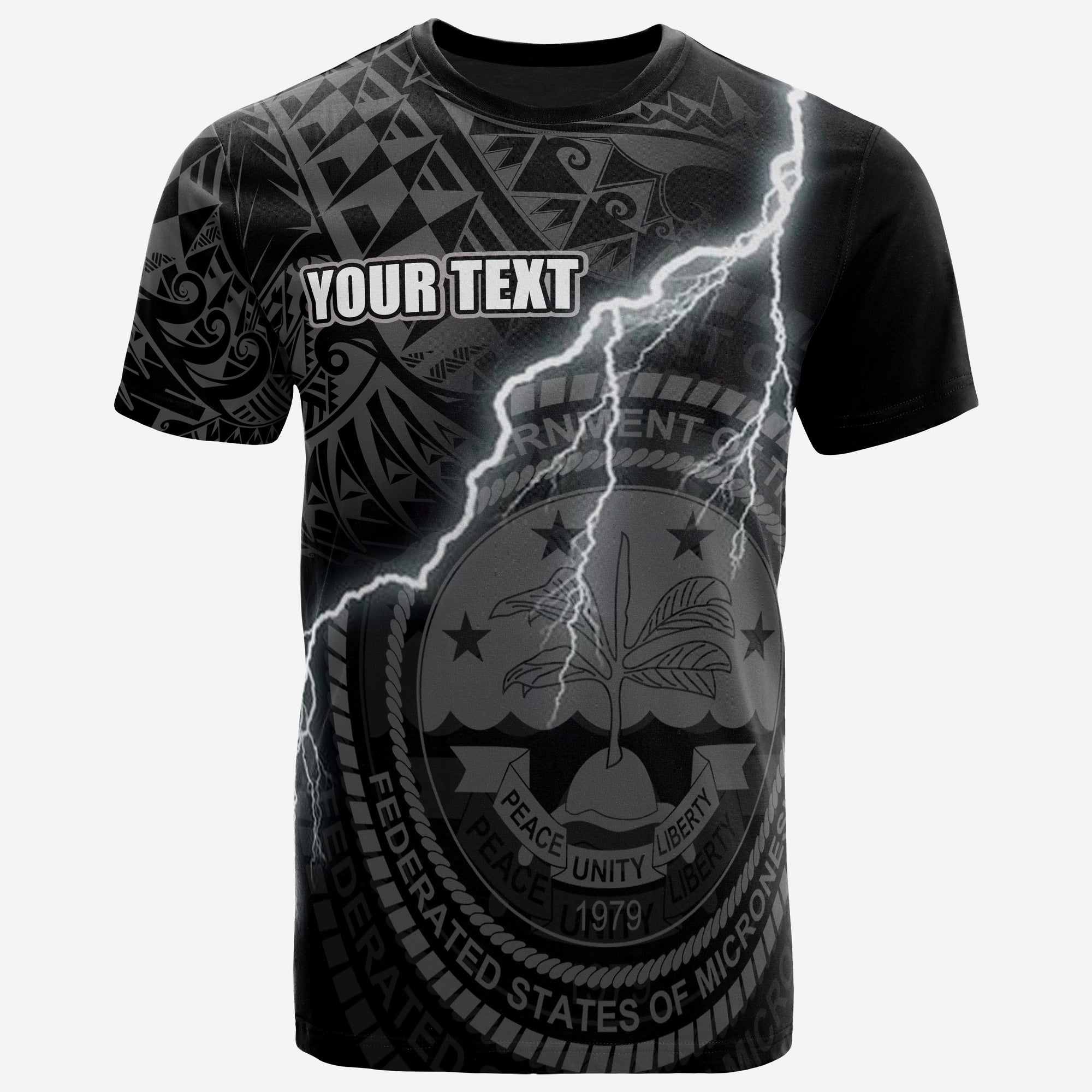 Federated States of Micronesia Custom T Shirt F S M Seal Lighting Thunder Unisex Black - Polynesian Pride