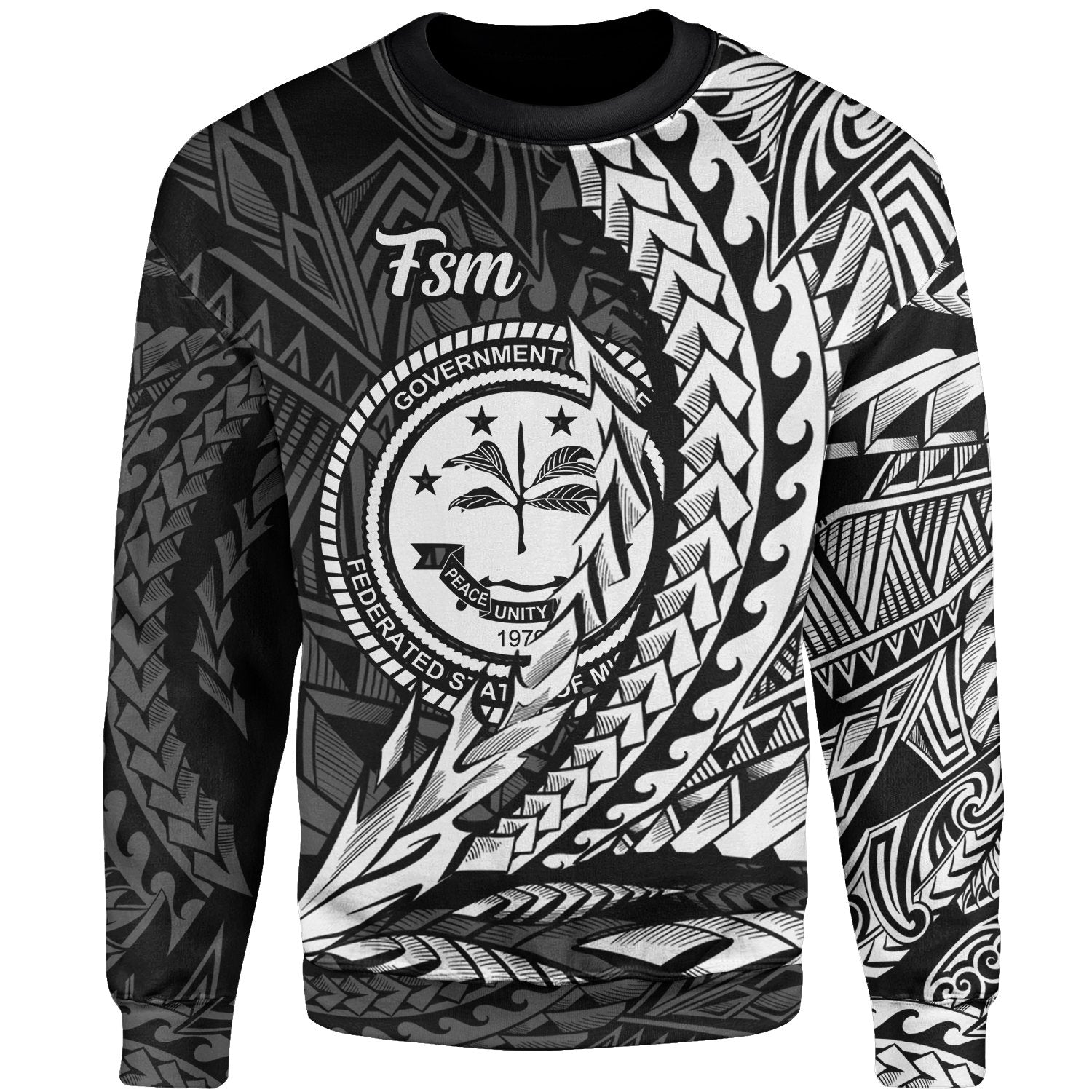 Federated States of Micronesia Sweatshirt - Wings Style White Color Unisex Black - Polynesian Pride