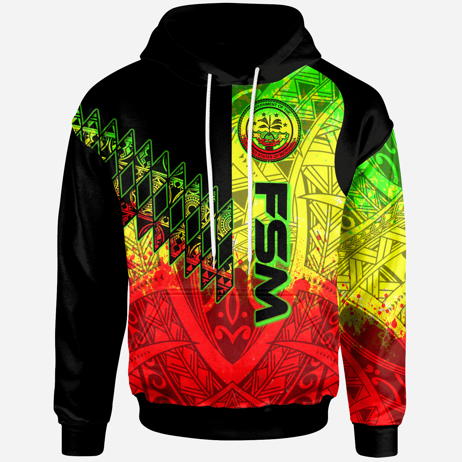 Federated States of Micronesia Hoodie Reggage Color Symmetry Style Unisex Black - Polynesian Pride