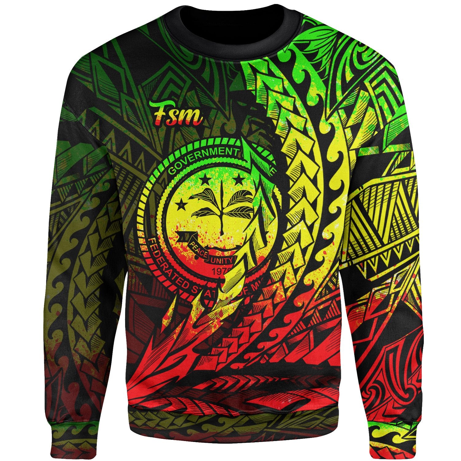 Federated States of Micronesia Sweatshirt - Wings Style Reggae Color Unisex Black - Polynesian Pride