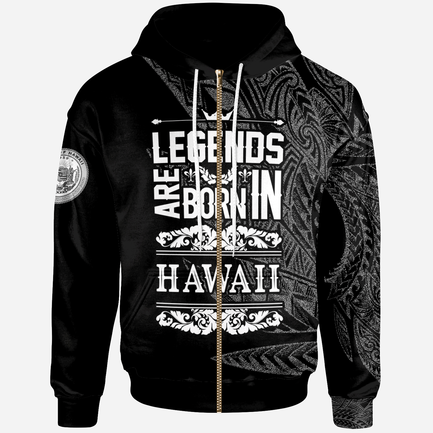 Hawaii Zip Hoodie Legends Are Born In White Color Unisex White - Polynesian Pride