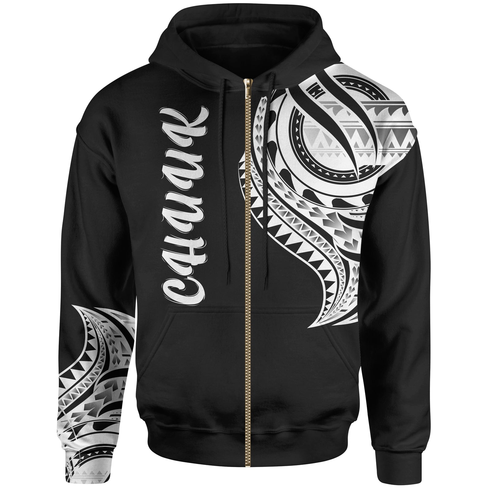 Chuuk State Zip Hoodie Chuuk State Tatau White Patterns Unisex Black - Polynesian Pride