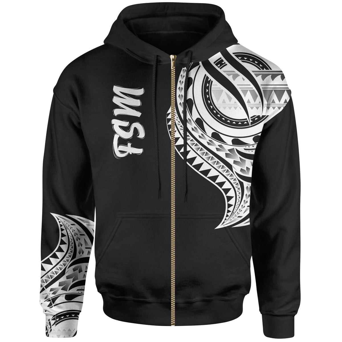 Federated States of Micronesia Zip Hoodie Federated States of Micronesia Tatau White Patterns Unisex Black - Polynesian Pride