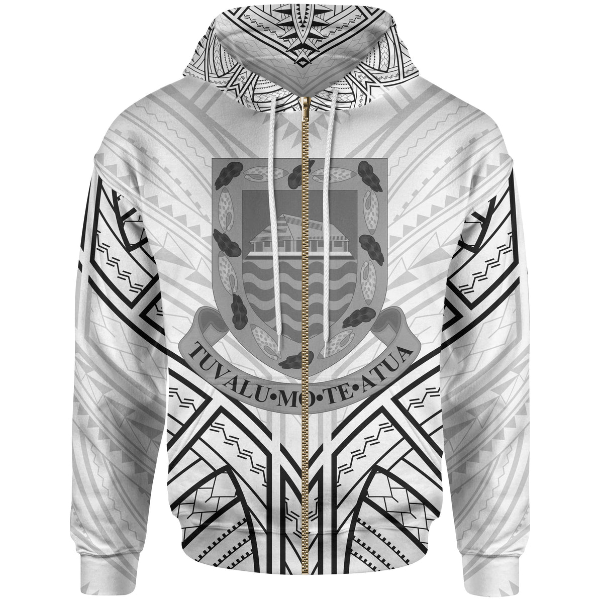 Tuvalu Zip Hoodie Tuvalu Seal Tribal Patterns Unisex White - Polynesian Pride