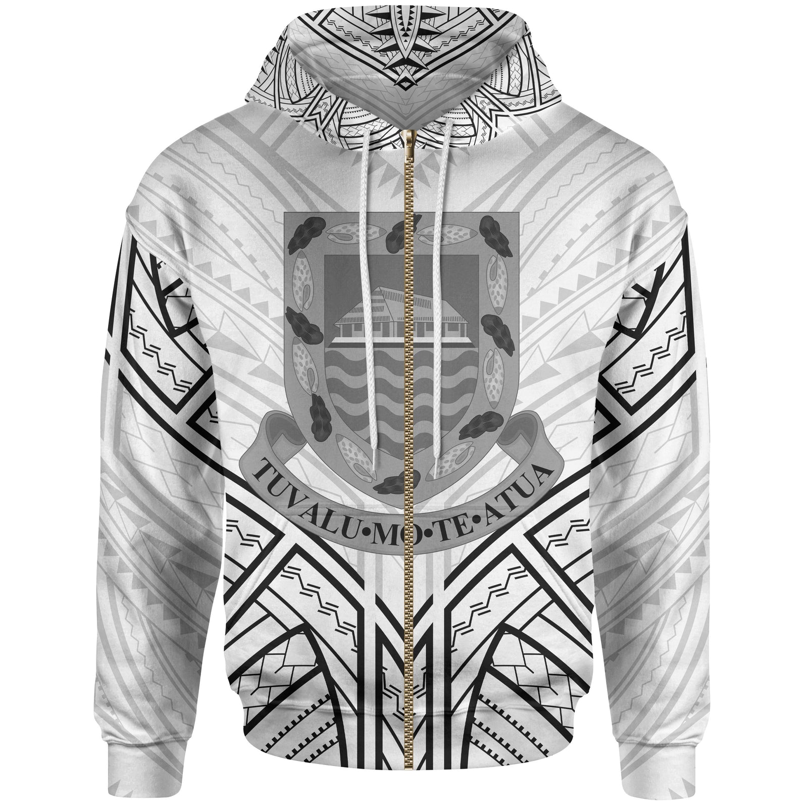 Tuvalu Zip Hoodie Tuvalu Seal Tribal Patterns Unisex White - Polynesian Pride