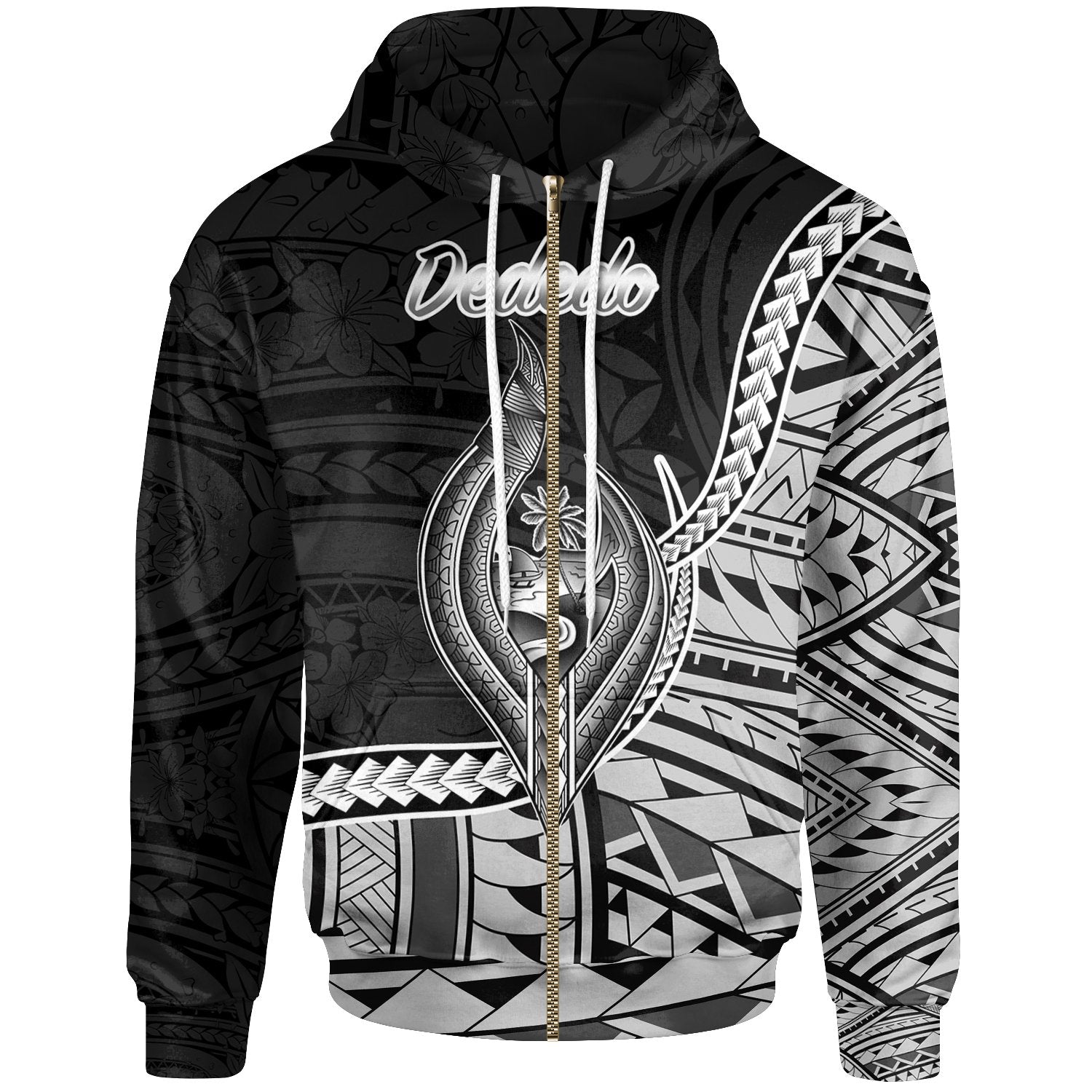 Guam Zip Hoodie Dededo Seal of Guam Polynesian Patterns Unisex Black - Polynesian Pride