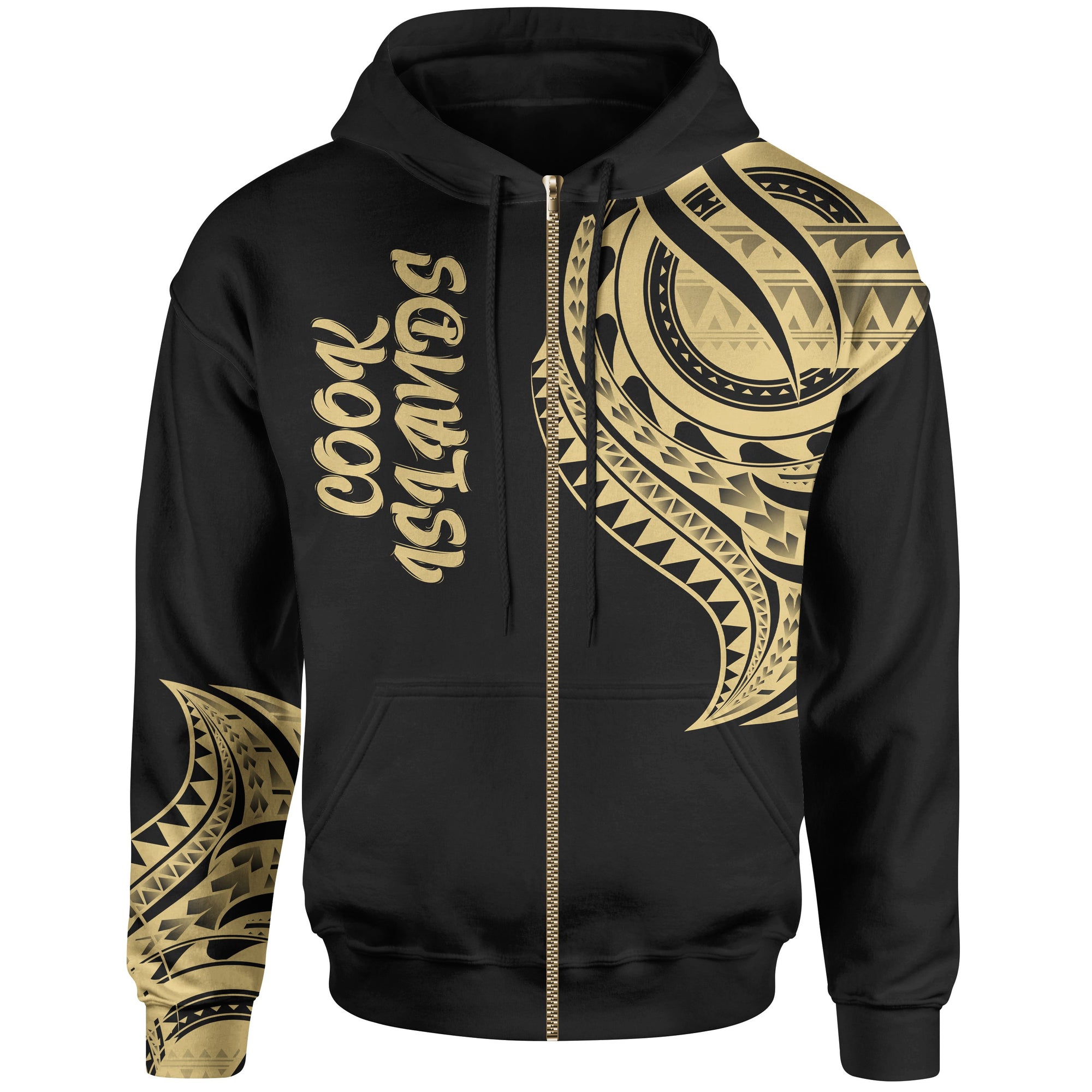 Cook Islands Zip Hoodie Cook Islands Tatau Gold Patterns Unisex Black - Polynesian Pride