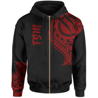 Federated States of Micronesia Zip Hoodie Federated States of Micronesia Tatau Red Patterns Unisex Black - Polynesian Pride