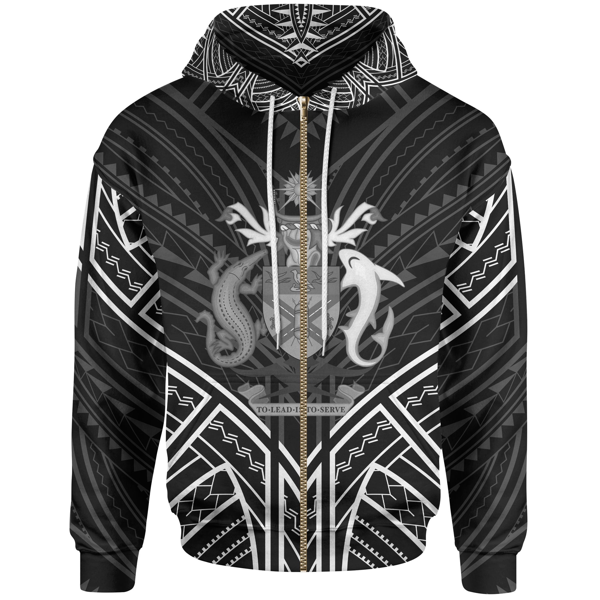 Solomon Islands Zip Hoodie Solomon Islands Seal Black Tribal Patterns Unisex White - Polynesian Pride