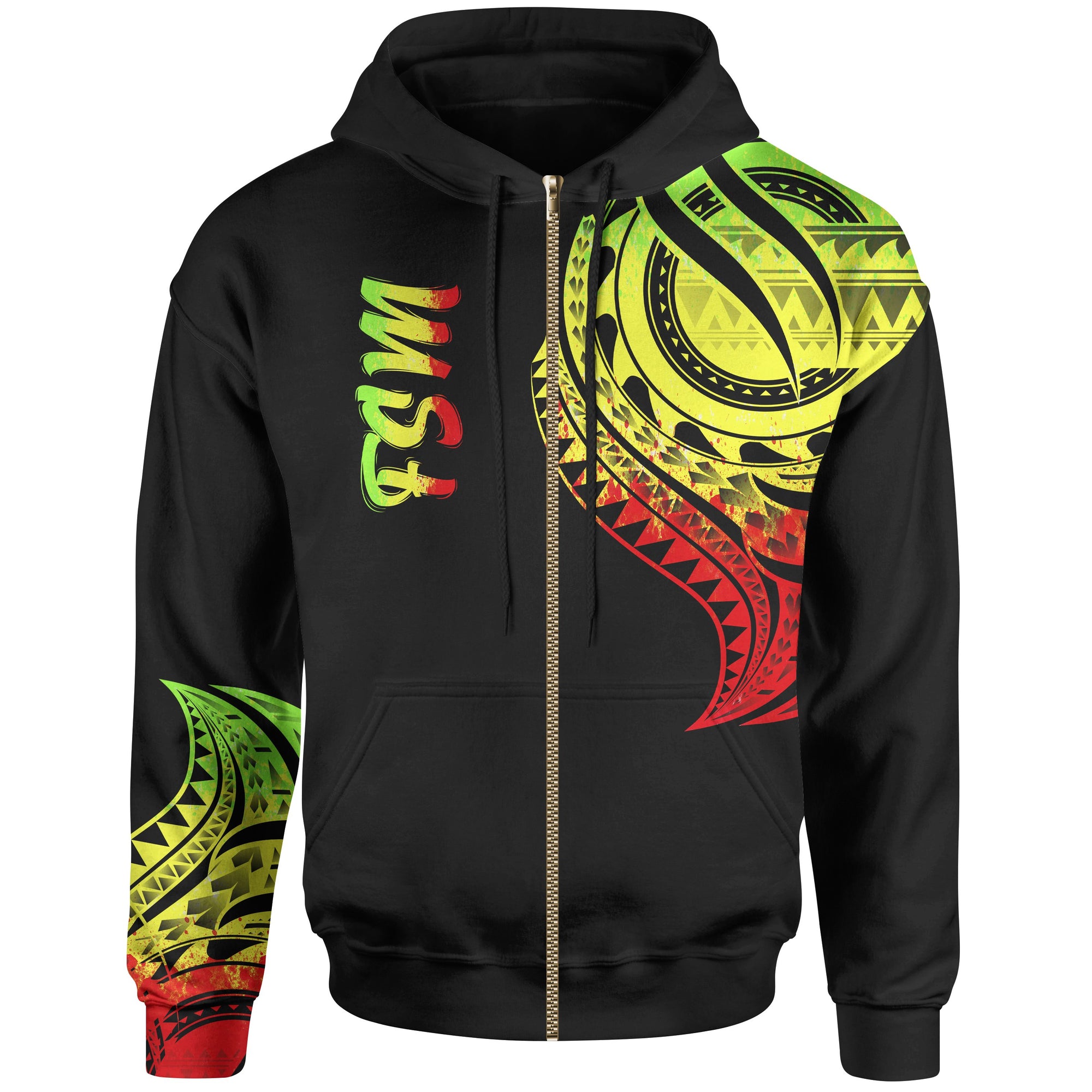 Federated States of Micronesia Zip Hoodie Federated States of Micronesia Tatau Reggae Patterns Unisex Black - Polynesian Pride