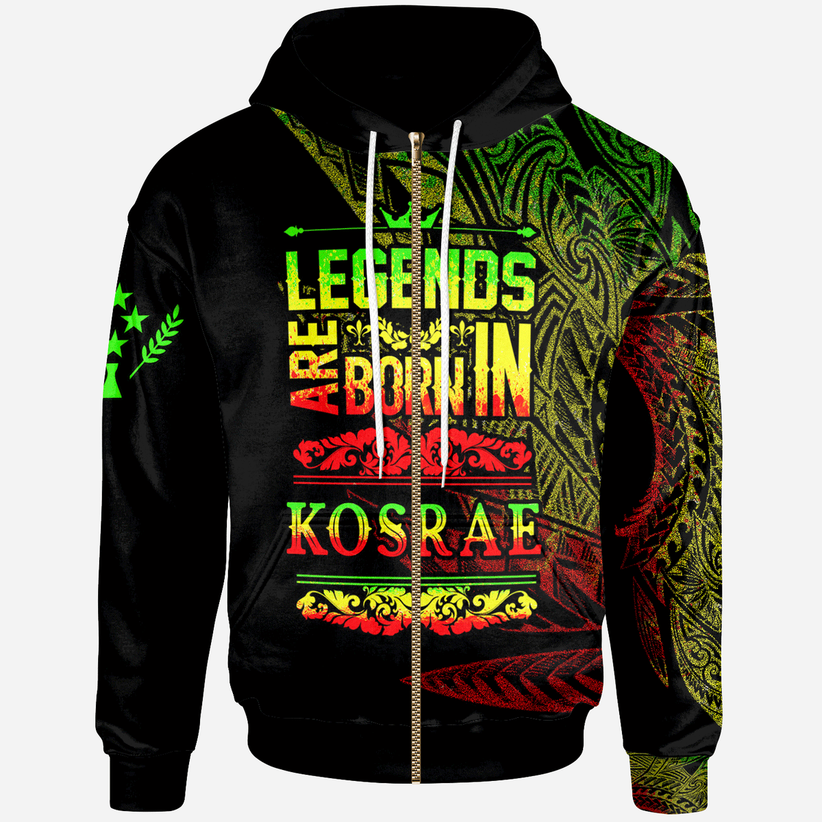 Kosrae State Zip Hoodie Legends Are Born In Reggae Color Unisex Black - Polynesian Pride
