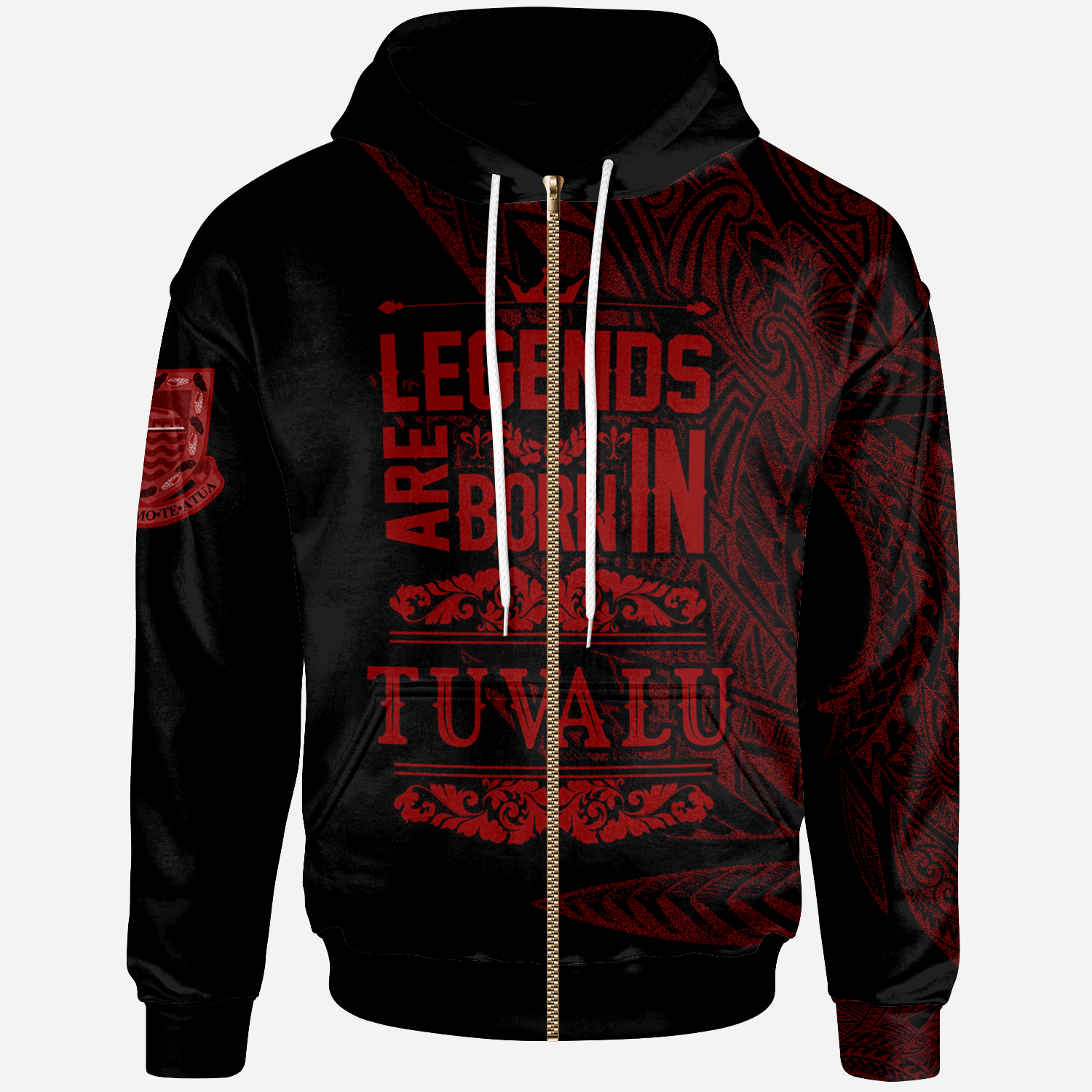 Tuvalu Zip Hoodie Legends Are Born In Red Color Unisex Red - Polynesian Pride