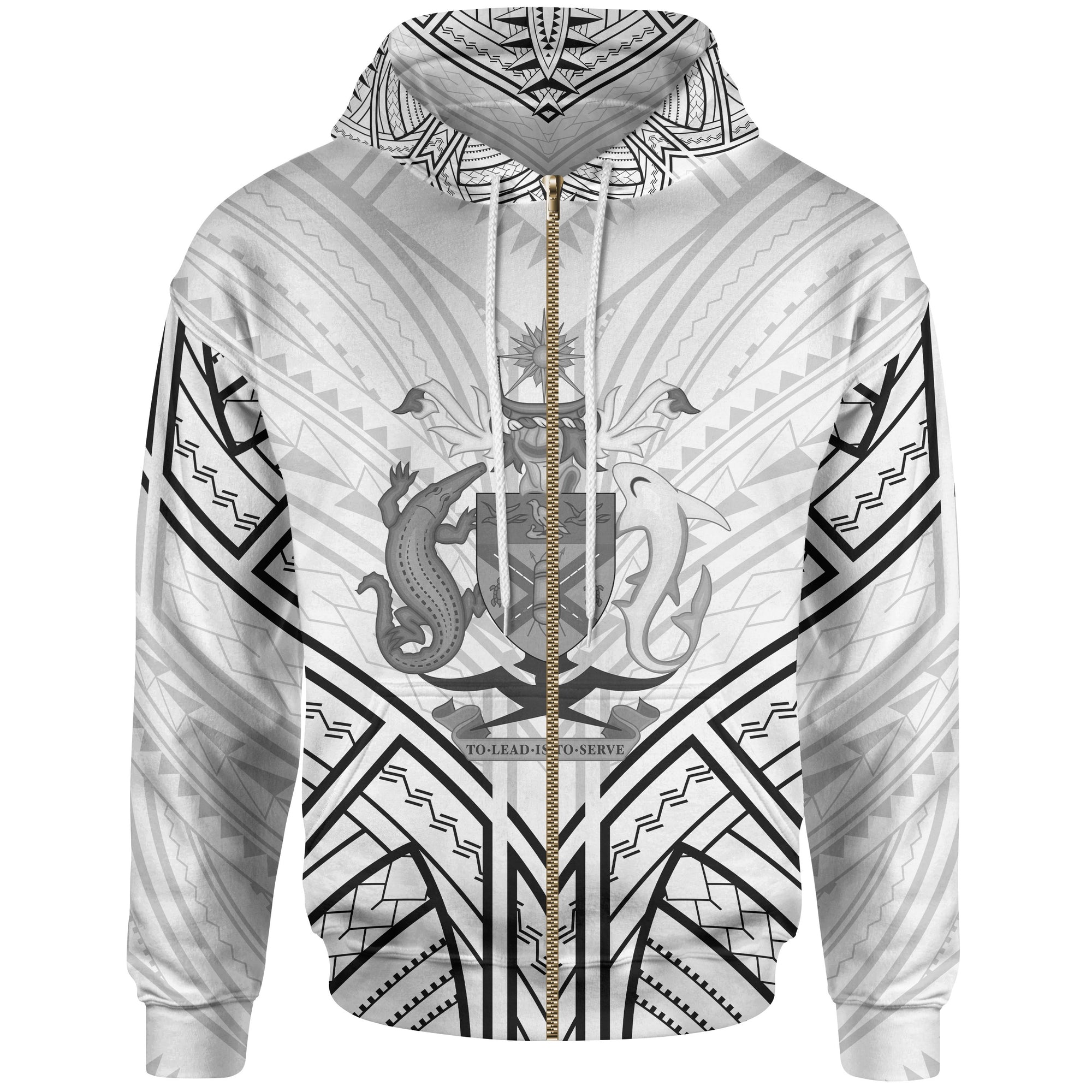 Solomon Islands Zip Hoodie Solomon Islands Seal Tribal Patterns Unisex White - Polynesian Pride