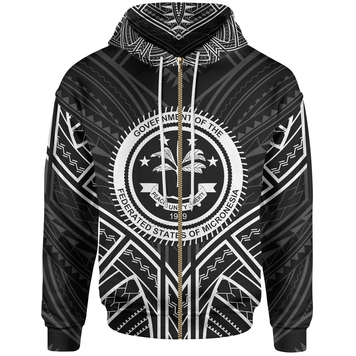 Federated States of Micronesia Zip Hoodie Federated States of Micronesia Seal Black Tribal Patterns Unisex Black - Polynesian Pride