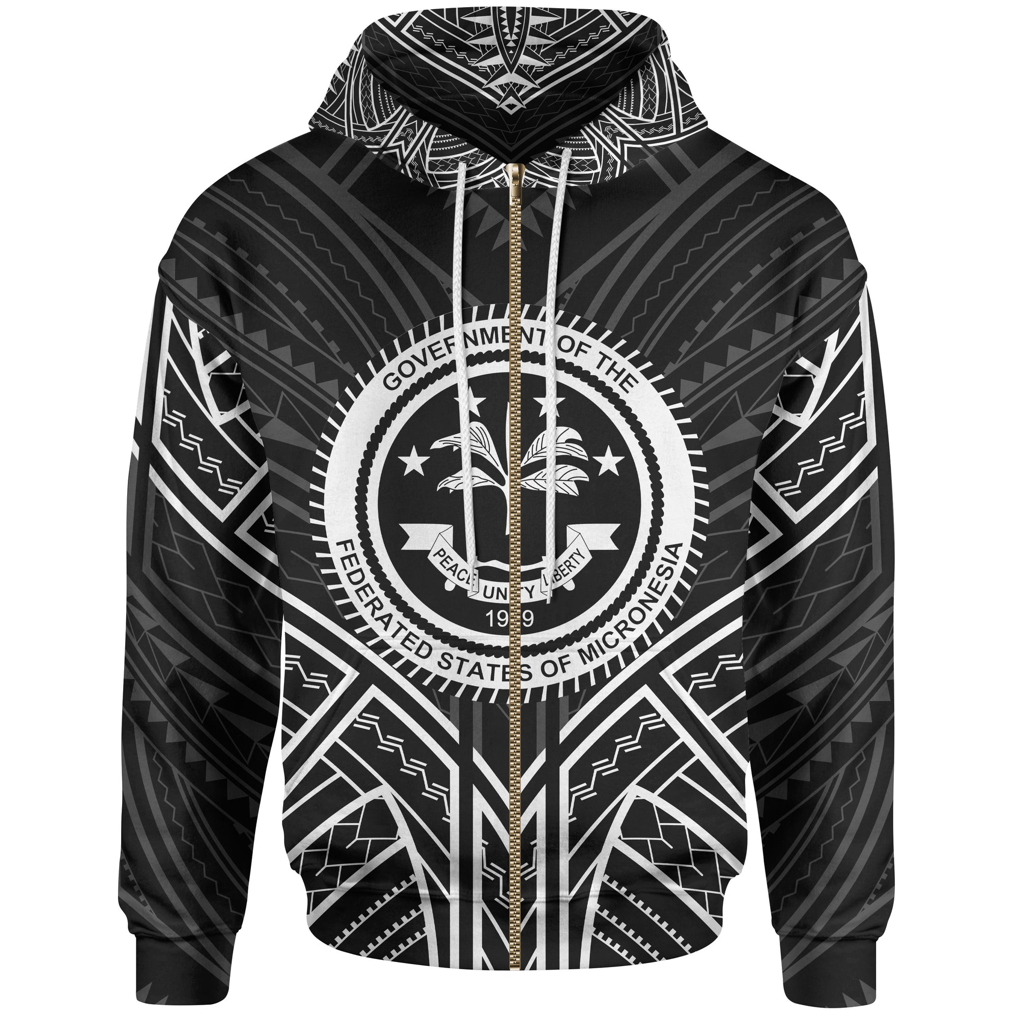 Federated States of Micronesia Zip Hoodie Federated States of Micronesia Seal Black Tribal Patterns Unisex Black - Polynesian Pride