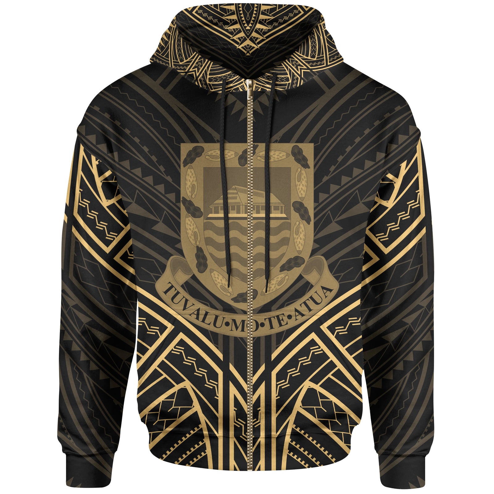 Tuvalu Zip Hoodie Tuvalu Seal Gold Tribal Patterns Unisex White - Polynesian Pride