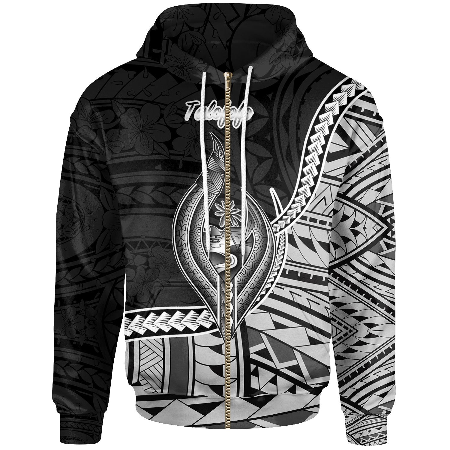 Guam Zip Hoodie Talofofo Seal of Guam Polynesian Patterns Unisex Black - Polynesian Pride