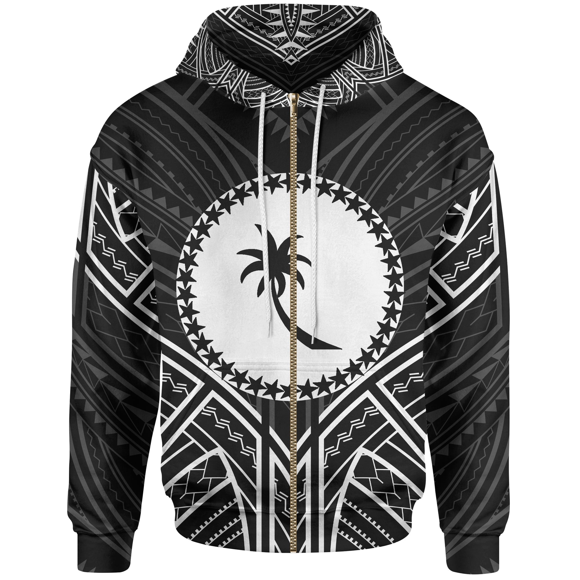 Chuuk State Zip Hoodie Chuuk State Seal Black Tribal Patterns Unisex Black - Polynesian Pride