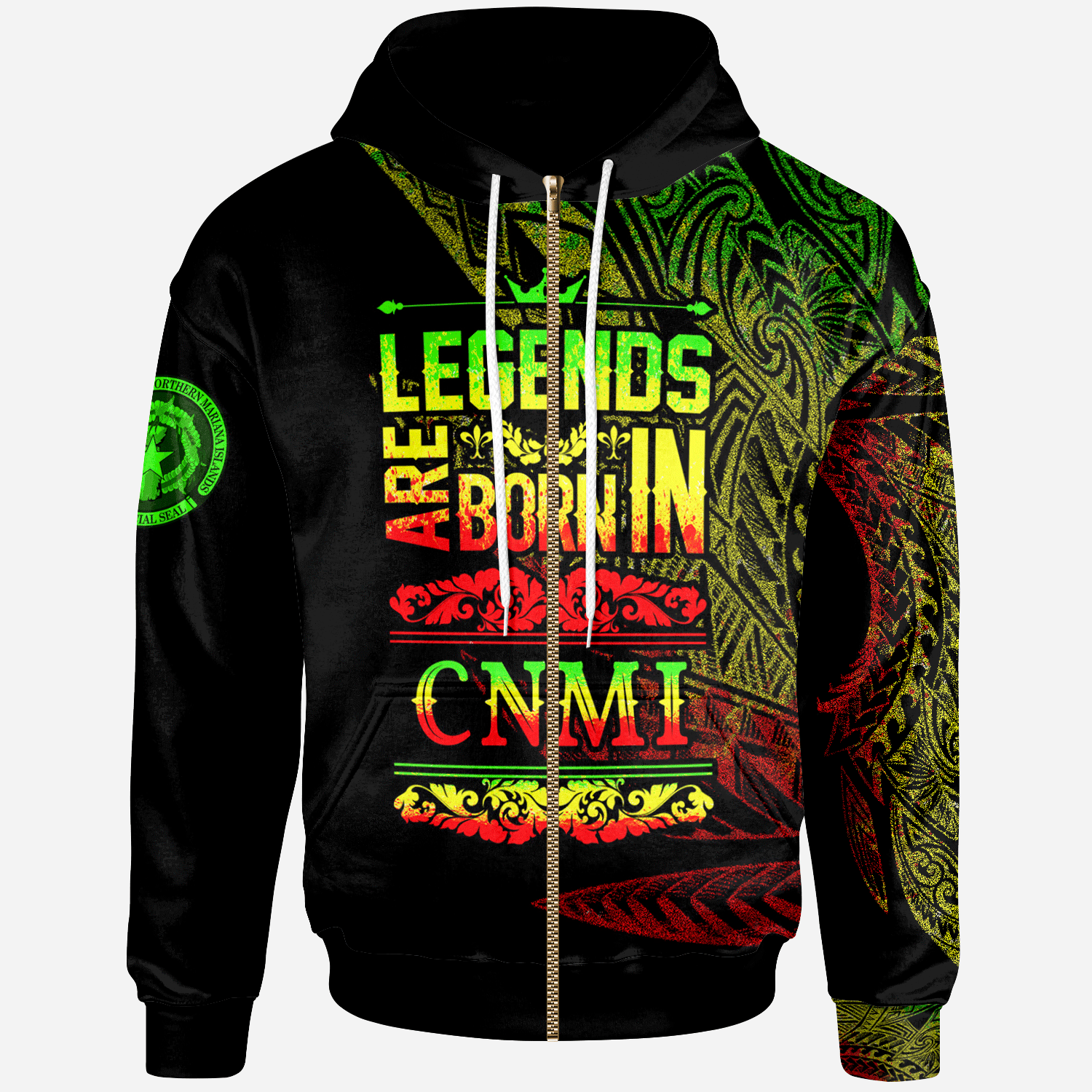 Northern Mariana Islands Zip Hoodie Legends Are Born In Reggae Color Unisex Black - Polynesian Pride