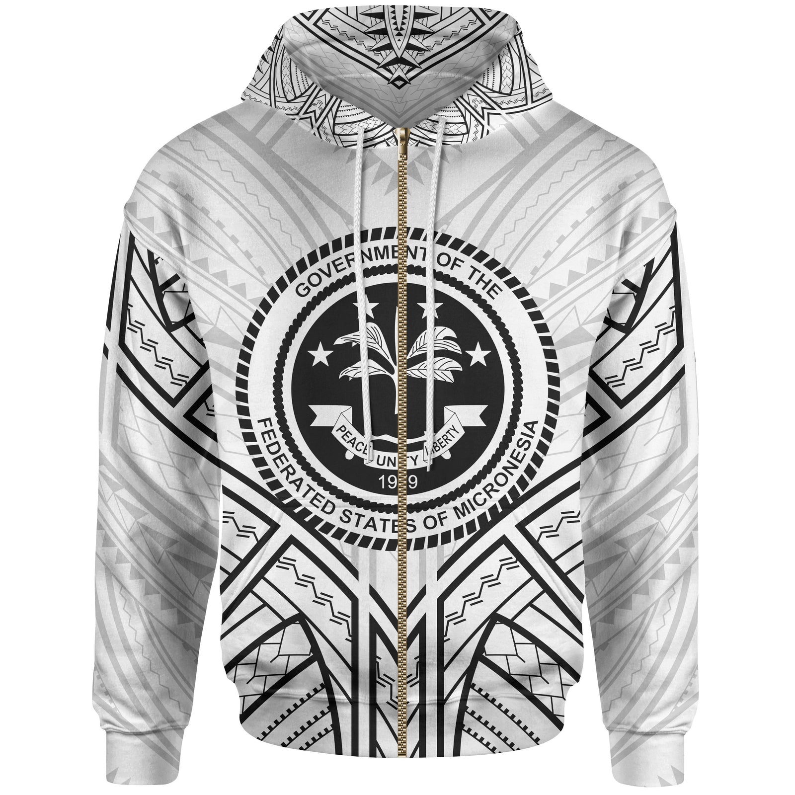 Federated States of Micronesia Zip Hoodie Federated States of Micronesia Seal Tribal Patterns Unisex Black - Polynesian Pride