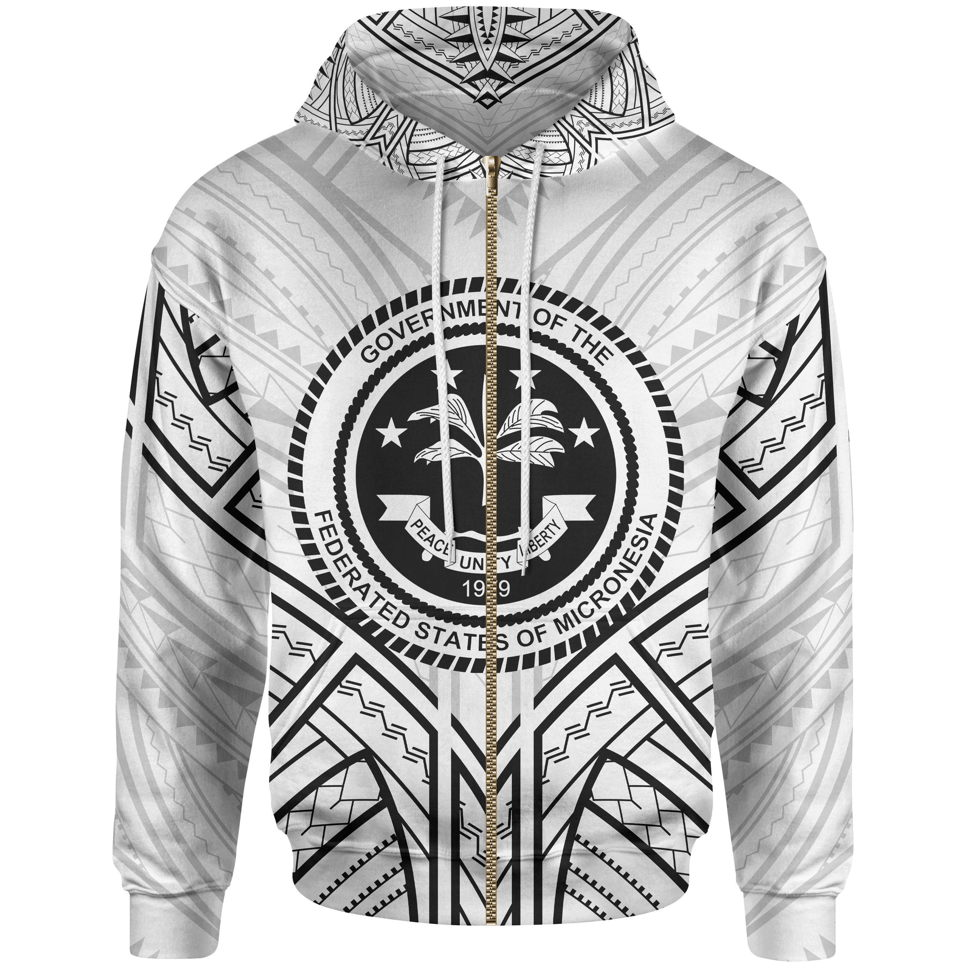 Federated States of Micronesia Zip Hoodie Federated States of Micronesia Seal Tribal Patterns Unisex Black - Polynesian Pride