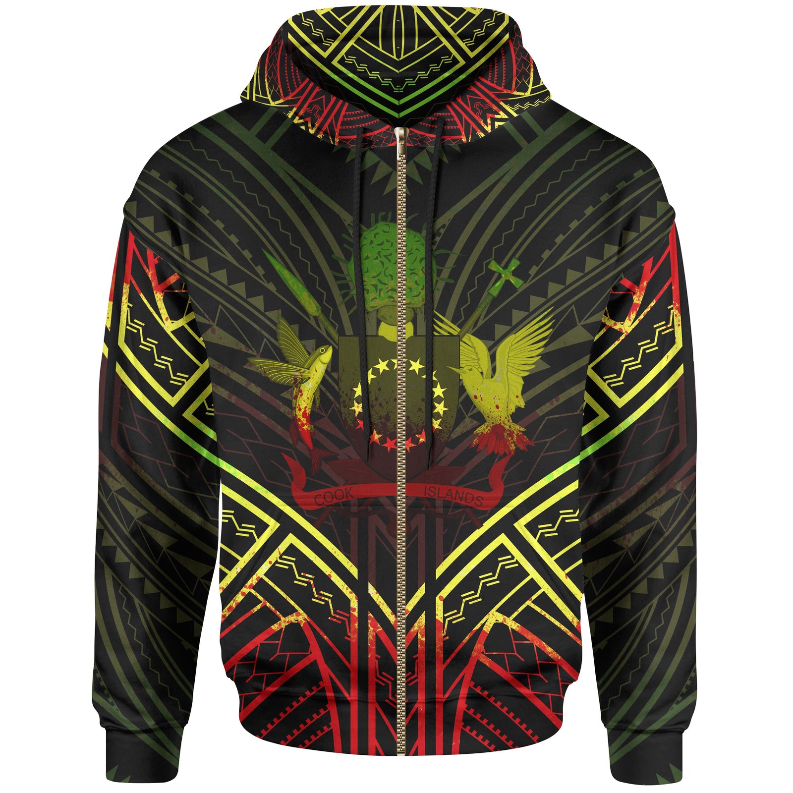 Cook Islands Zip Hoodie Cook Islands Seal Reggae Tribal Patterns Unisex White - Polynesian Pride