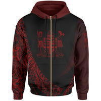 Fiji Zip Hoodie Red Polynesian Patterns Sport Style Unisex Black - Polynesian Pride