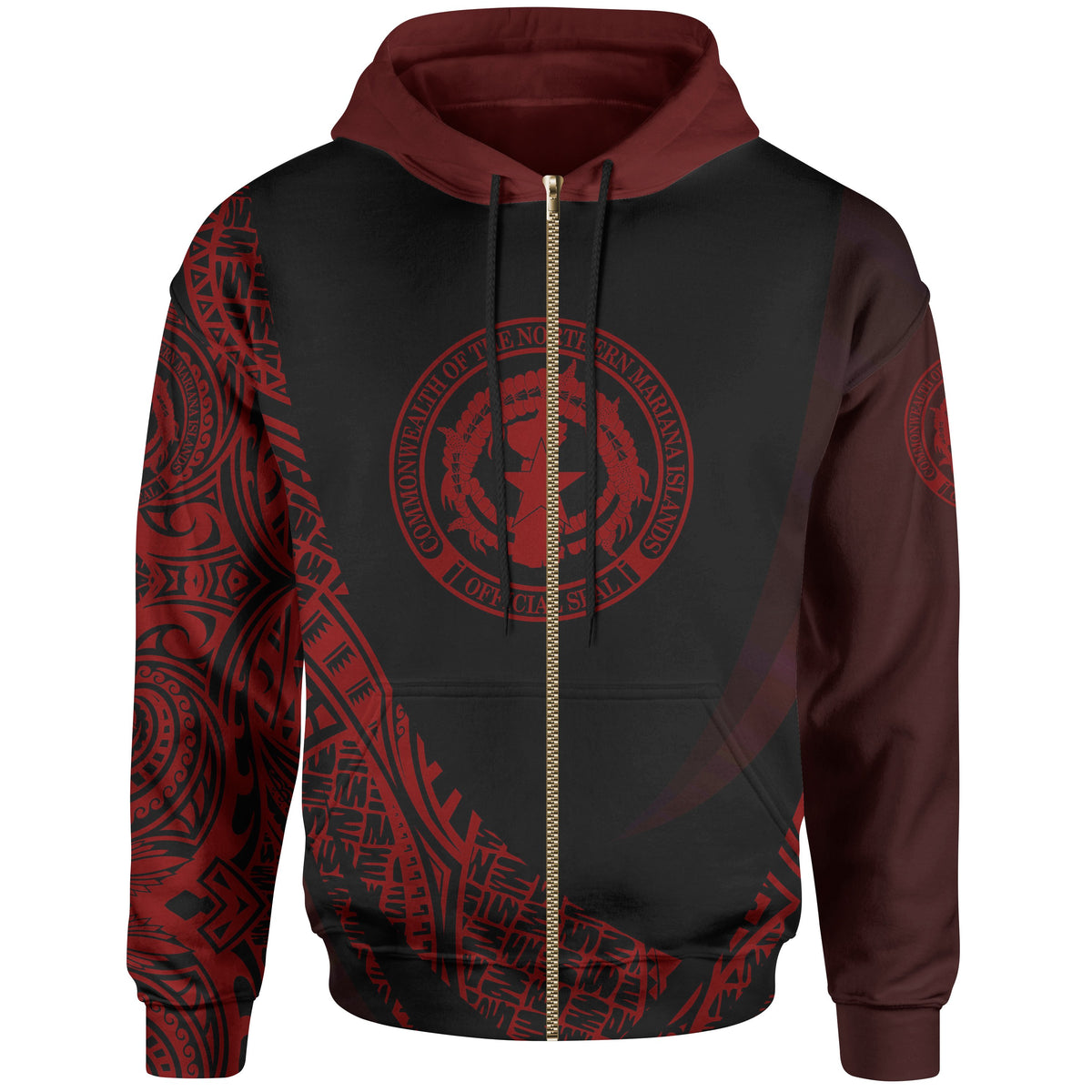 Northern Mariana Islands Zip Hoodie Red Polynesian Patterns Sport Style Unisex Black - Polynesian Pride
