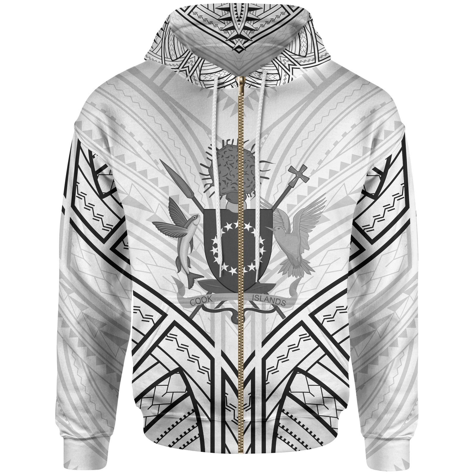 Cook Islands Zip Hoodie Cook Islands Seal Tribal Patterns Unisex White - Polynesian Pride