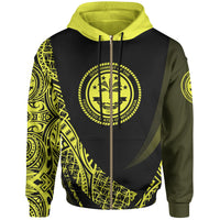 Federated States of Micronesia Zip Hoodie Yellow Polynesian Patterns Sport Style Unisex Black - Polynesian Pride