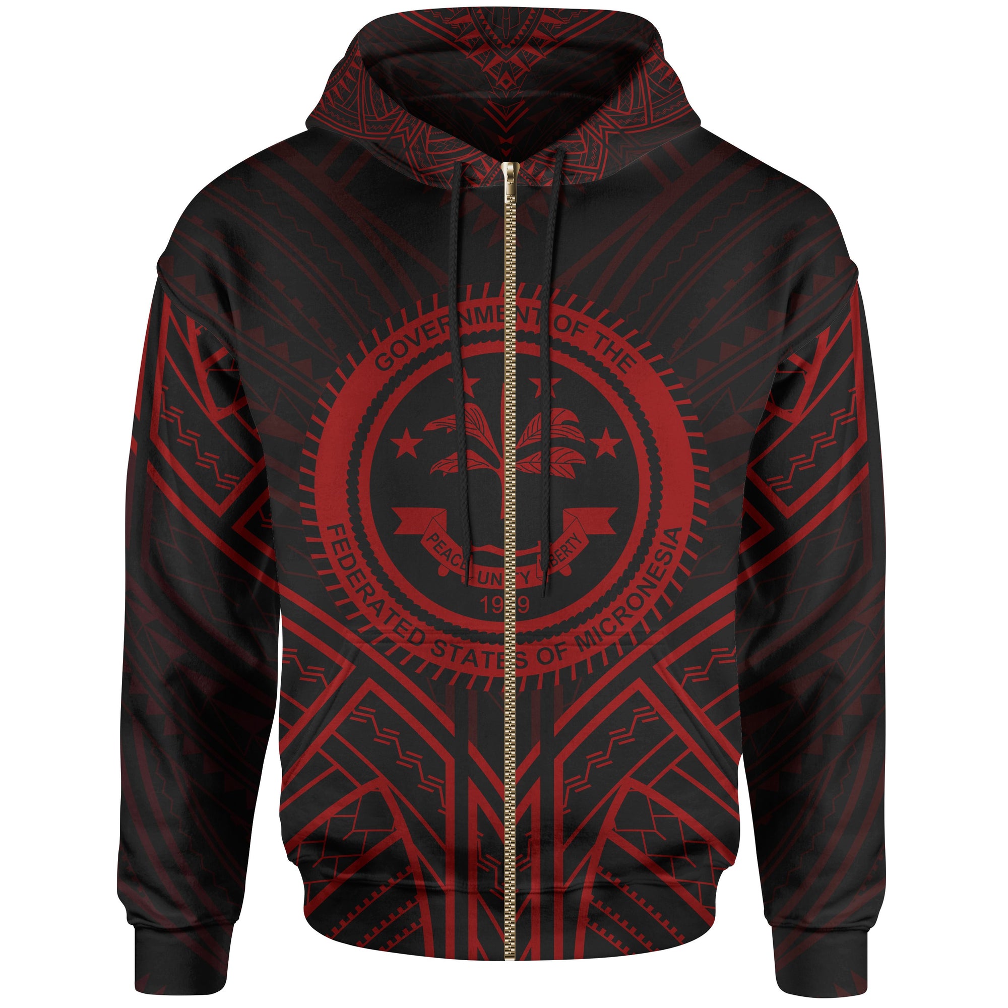 Federated States of Micronesia Zip Hoodie Federated States of Micronesia Seal Red Tribal Patterns Unisex Black - Polynesian Pride