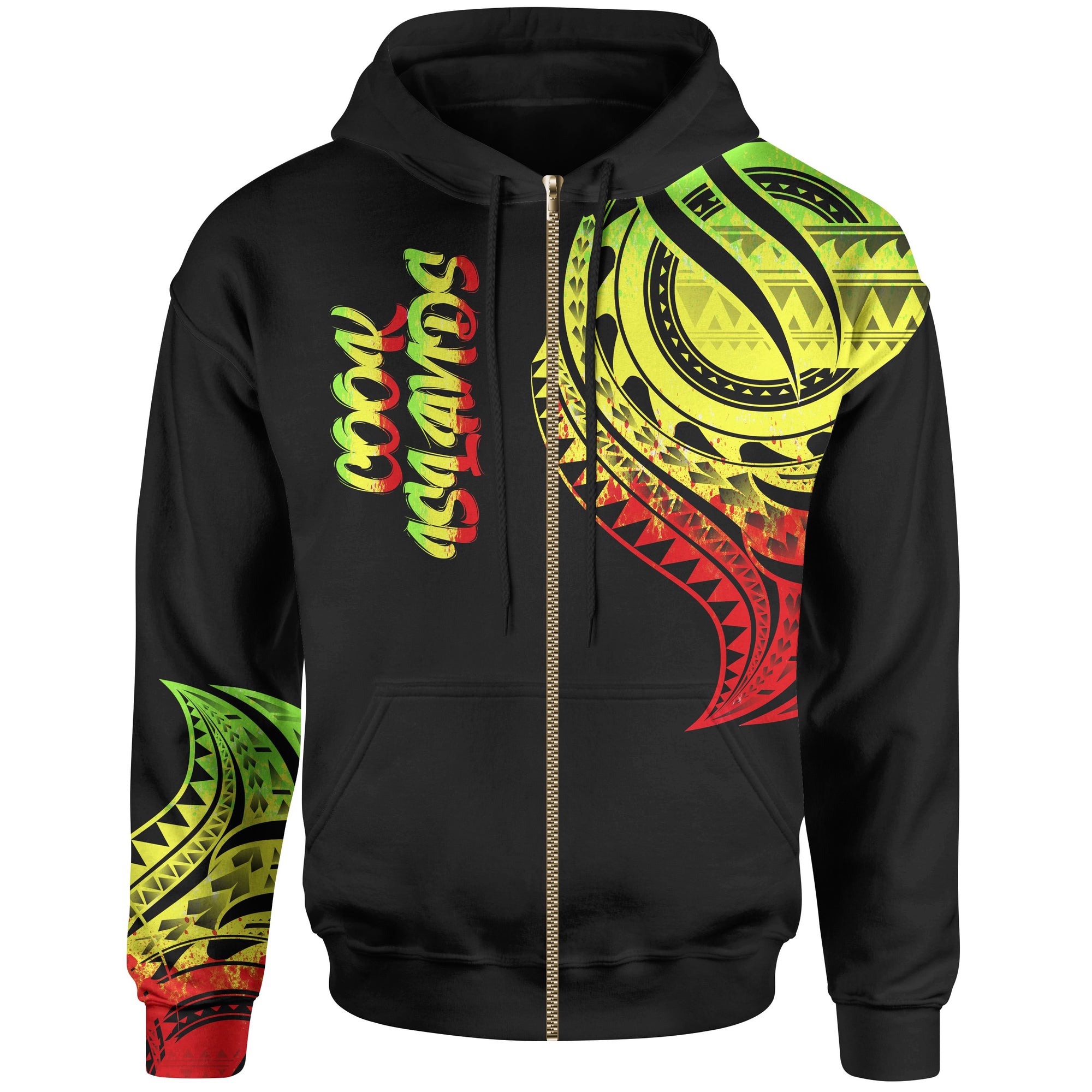 Cook Islands Zip Hoodie Cook Islands Tatau Reggae Patterns Unisex Black - Polynesian Pride