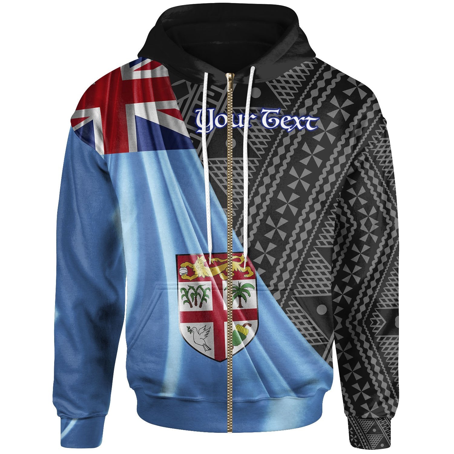 Fiji Zip Hoodie Custom Fiji Day 50th Anniversary With Tapa Patterns Unisex Black - Polynesian Pride