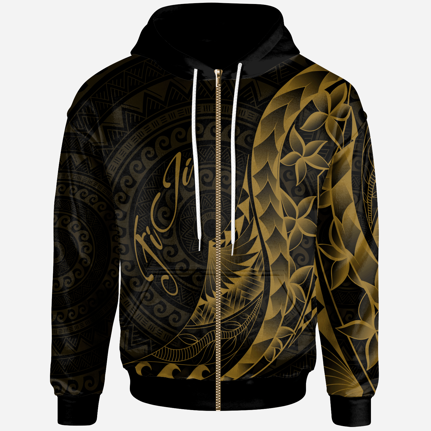 Fiji Zip Hoodie Polynesian Pattern Style Gold Color Unisex Gold - Polynesian Pride