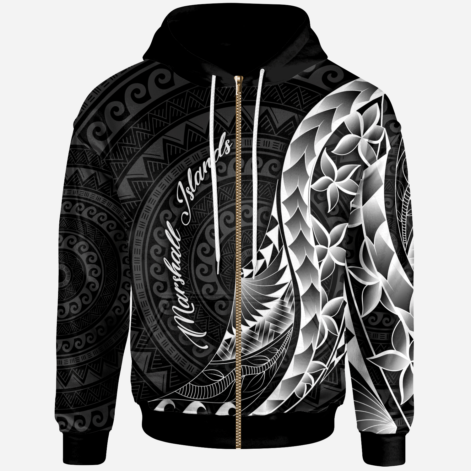 Marshall Islands Zip Hoodie Polynesian Pattern Style Unisex Black - Polynesian Pride