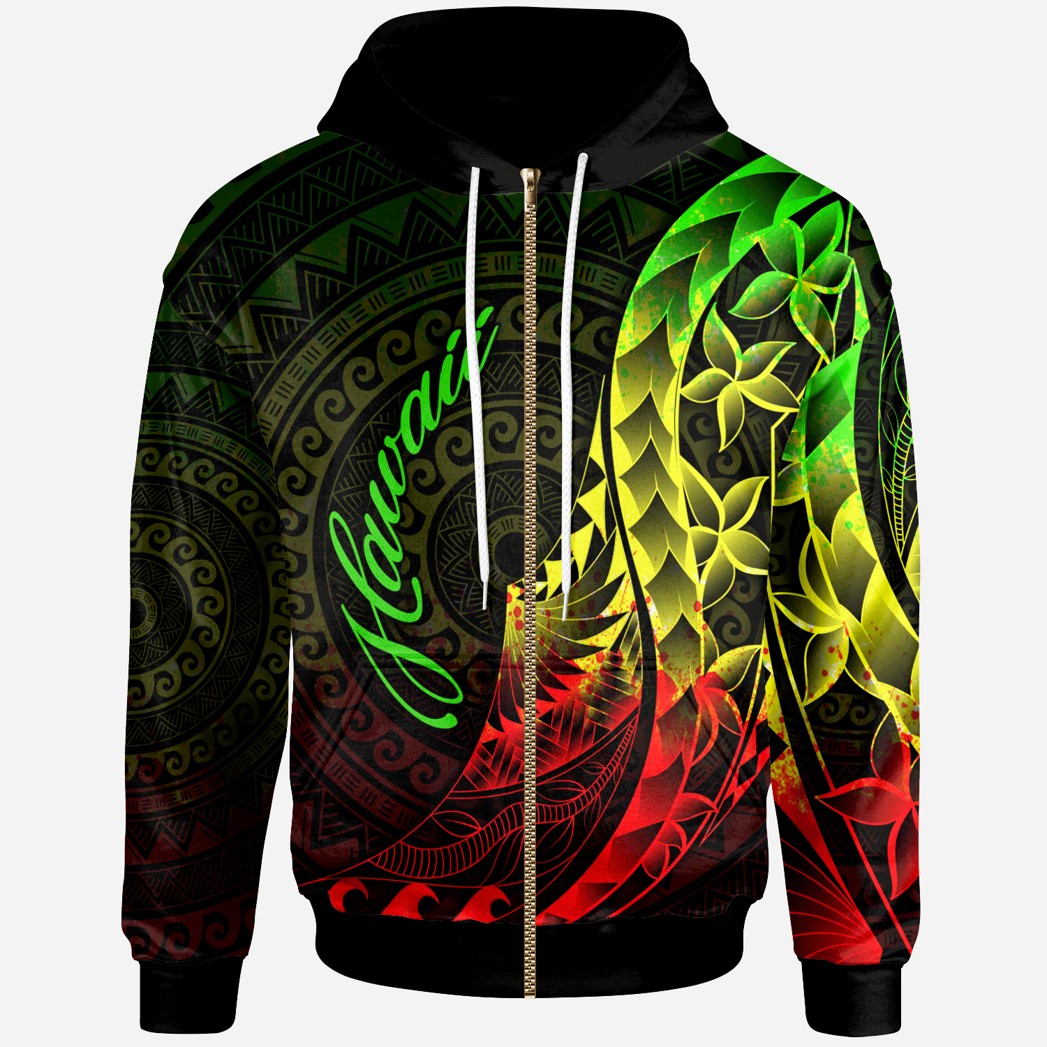 Hawaii Zip Hoodie Polynesian Pattern Style Reggae Color Unisex Reggae - Polynesian Pride