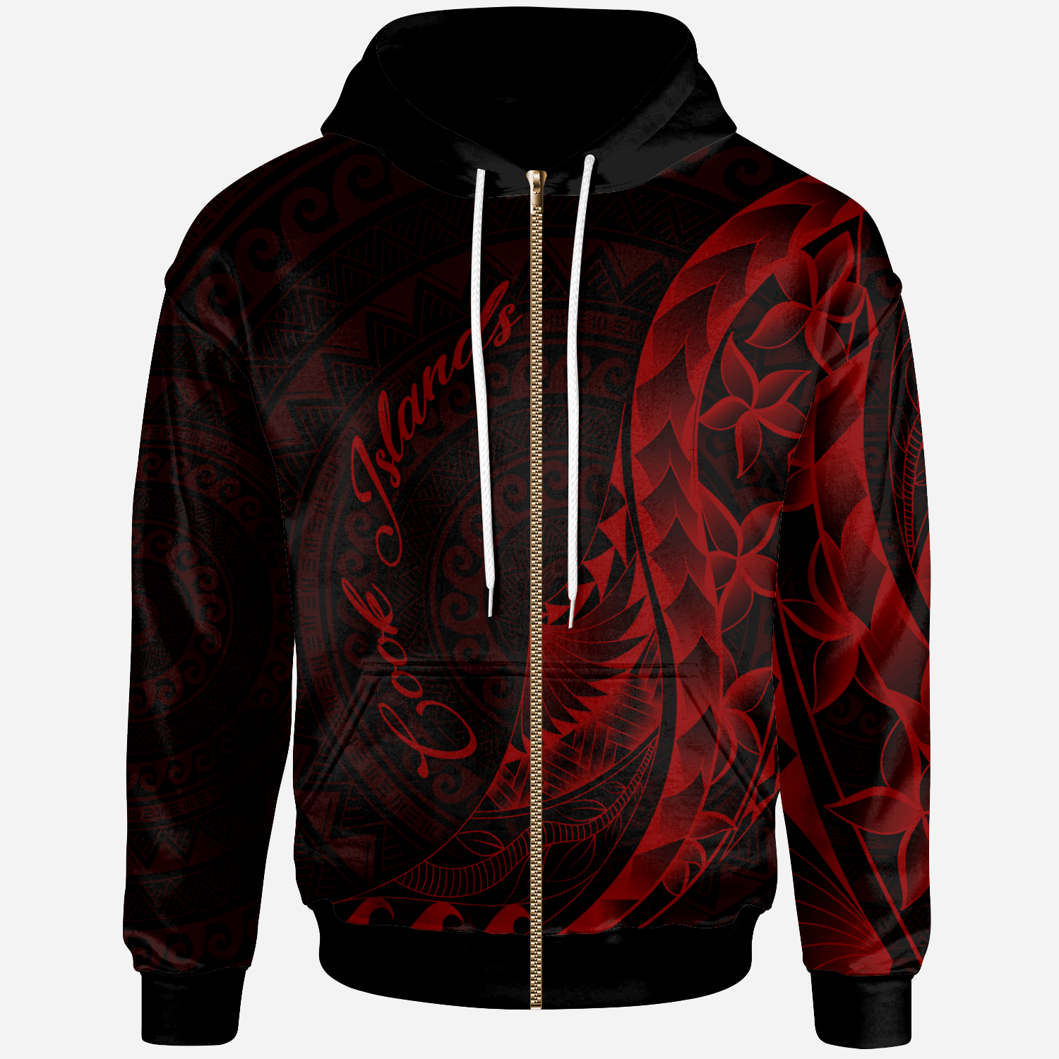 Cook Islands Zip Hoodie Polynesian Pattern Style Red Color Unisex Red - Polynesian Pride