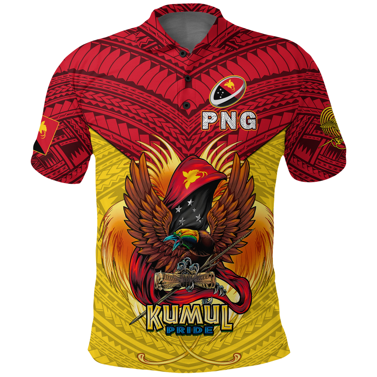 Papua New Guinea Rugby Kumul Pride Polo Shirt LT2 YELLOW - Polynesian Pride
